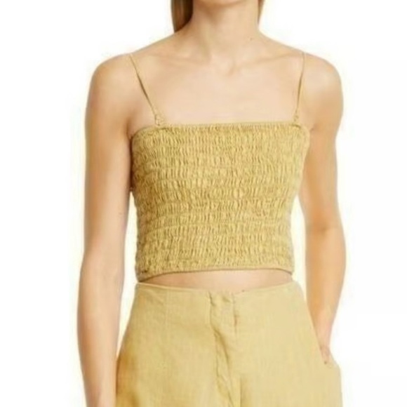 ATM Linen Smocked Tube Top, detachable & adjustable Straps, Color Seagrass, S/P - Picture 1 of 9